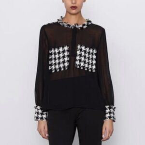 ZARA Houndstooth Sheer Blouse